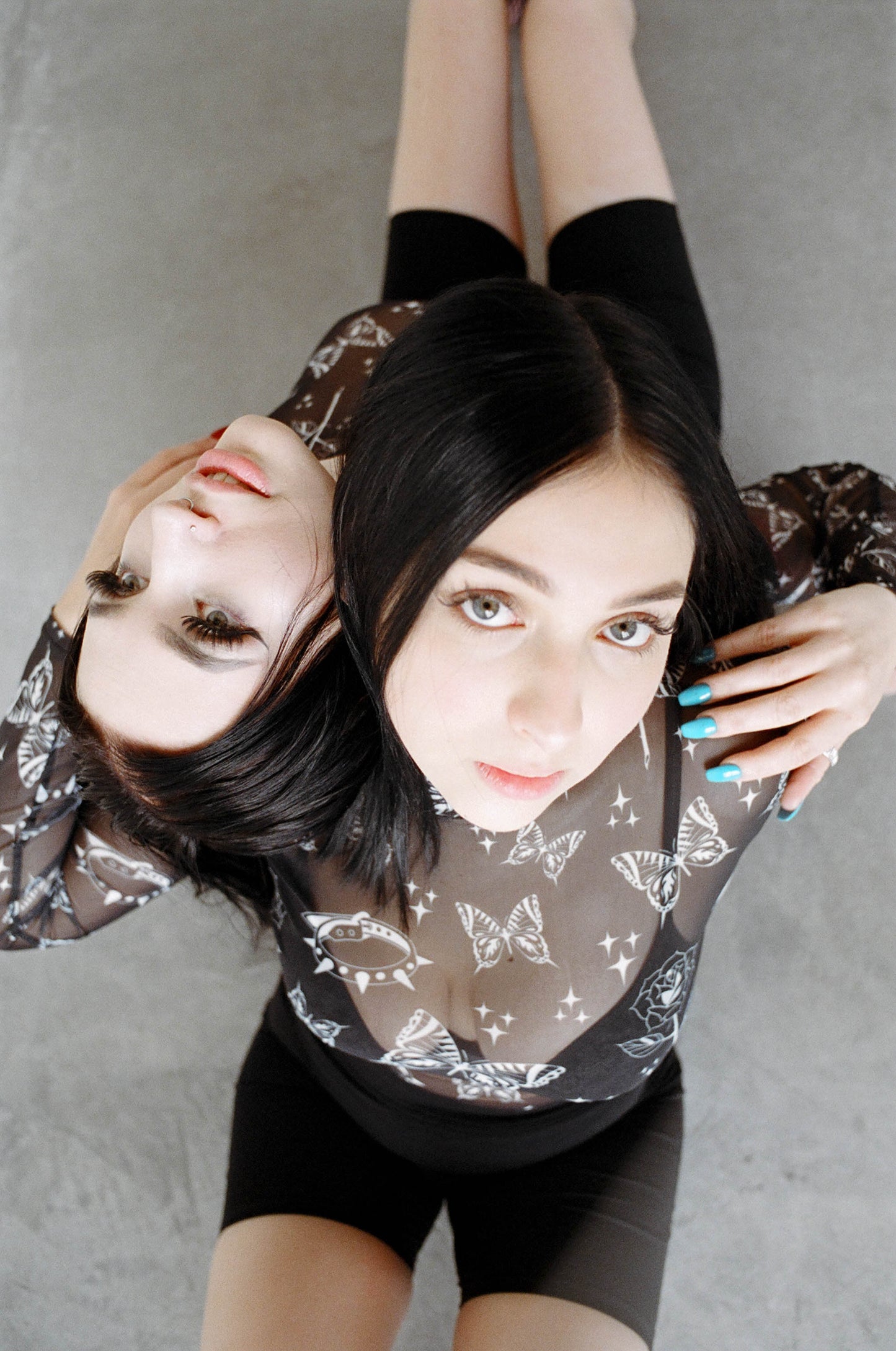 mesh top mock neck butterfly rose twinkle