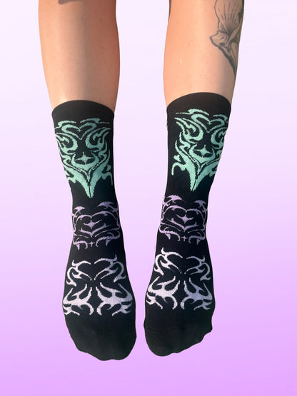 tattoo gothic linework socks alternative alt smoke crew socks