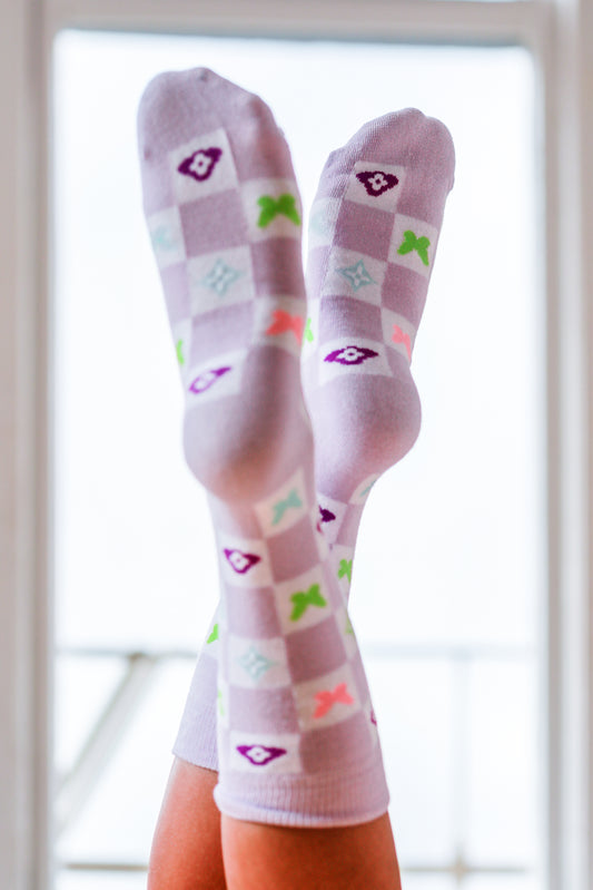 lavender checker print crew socks icons y2k cute aesthetic