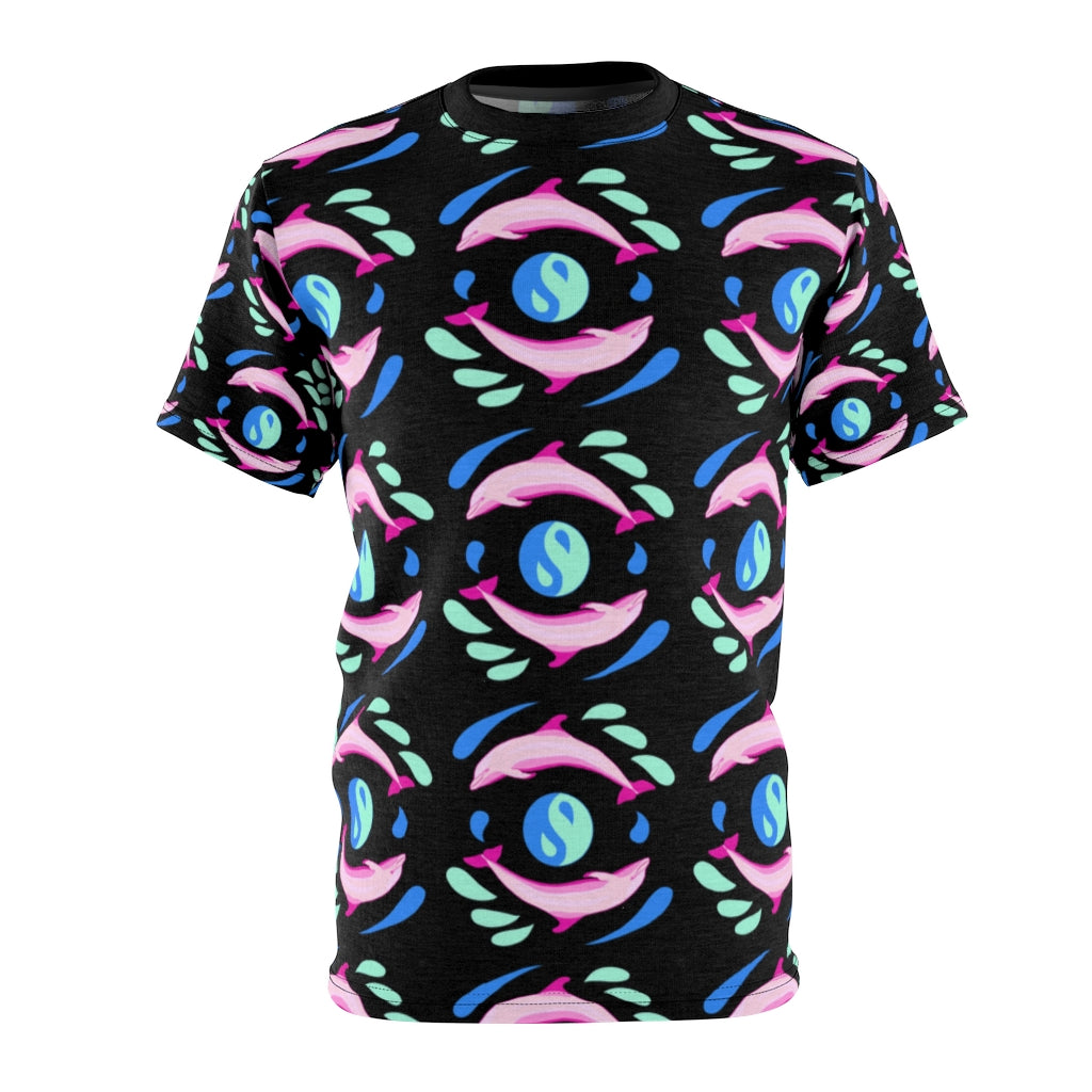 Pink dolphin trippy fun vacation tee unisex graphic tee yin yang